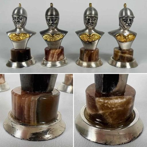 STUNNING Giuseppe Vasari Gorham Silvered Bronze Marble Pieces & Board Chess Set - 11