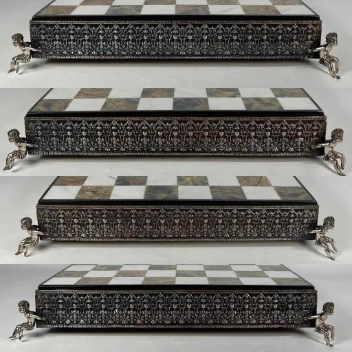 STUNNING Giuseppe Vasari Gorham Silvered Bronze Marble Pieces & Board Chess Set - 14