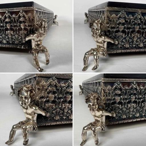 STUNNING Giuseppe Vasari Gorham Silvered Bronze Marble Pieces & Board Chess Set - 15