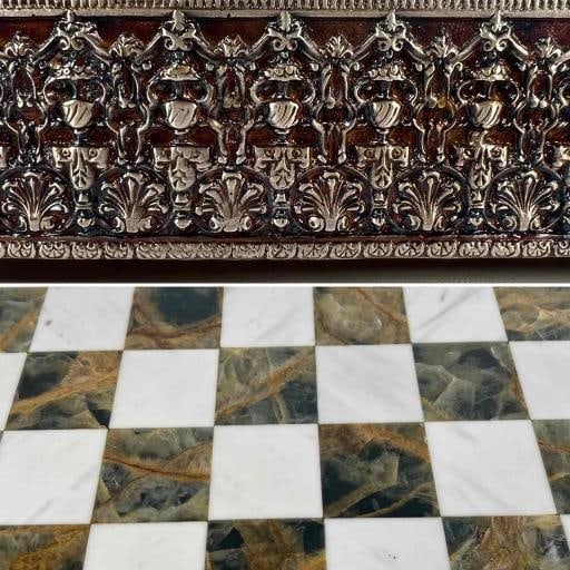 STUNNING Giuseppe Vasari Gorham Silvered Bronze Marble Pieces & Board Chess Set - 17