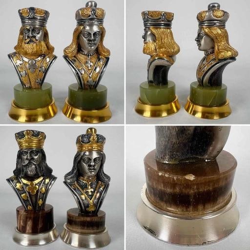 STUNNING Giuseppe Vasari Gorham Silvered Bronze Marble Pieces & Board Chess Set - 5