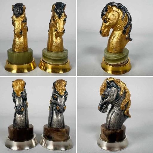 STUNNING Giuseppe Vasari Gorham Silvered Bronze Marble Pieces & Board Chess Set - 7