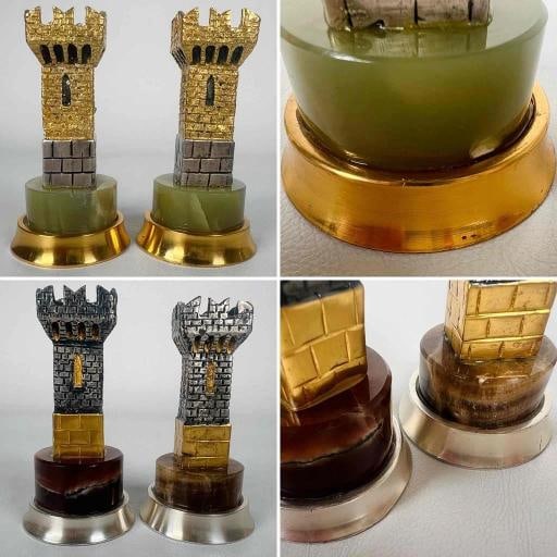 STUNNING Giuseppe Vasari Gorham Silvered Bronze Marble Pieces & Board Chess Set - 8