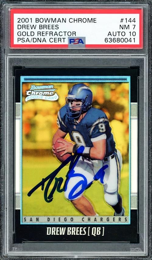 Drew Brees Auto 2001 Bowman Chrome Gold Refractor RC 144 Saints PSA 7 Sig 10 /99 (1 of 2)