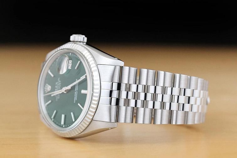 ROLEX MENS DATEJUST 1601 GREEN DIAL 18K WHITE GOLD STEEL WATCH w/ JUBILEE BAND - 4
