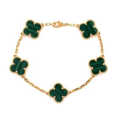 Van Cleef & Arpels Vintage Alhambra 5 Motifs Bracelet 18K Yellow Gold: Measurements: Circumference: 6.75 ", Width: 14.85 mm . Condition: Pre-owned - Good,Brand: Van Cleef & Arpels,Main Stone: Malachite,Metal: 18K Yellow Gold,Metal Purity: 18K,Style: Bracelet,Type: