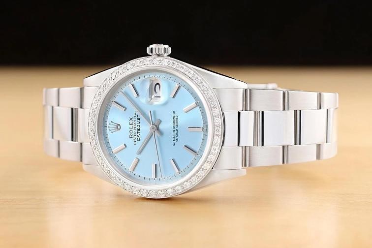 ROLEX DATEJUST 1601 18K GOLD STEEL ICE BLUE DIAMOND WATCH w/ OYSTER BRACELET - 2