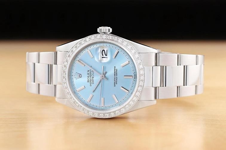 ROLEX DATEJUST 1601 18K GOLD STEEL ICE BLUE DIAMOND WATCH w/ OYSTER BRACELET - 3