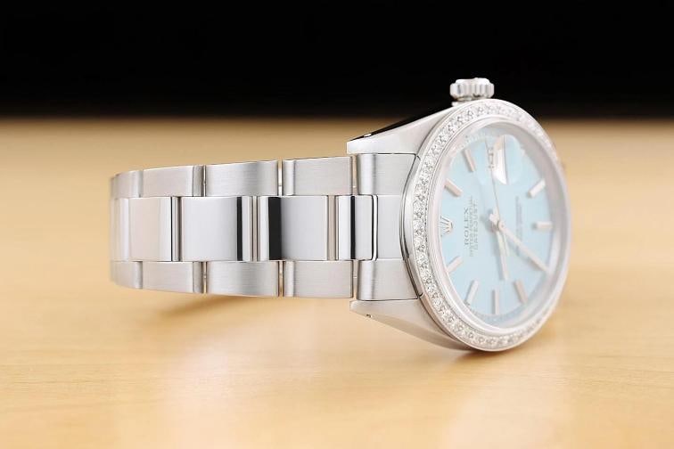 ROLEX DATEJUST 1601 18K GOLD STEEL ICE BLUE DIAMOND WATCH w/ OYSTER BRACELET - 7