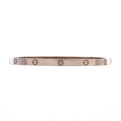Cartier Love Bracelet 18K White Gold Small: Measurements: Circumference: 5.80 ", Width: 3.65 mm . Condition: Pre-owned - Good,Brand: Cartier,Main Stone: Unknown,Metal: 18K White Gold,Metal Purity: 18K,Style: Bracelet,Type: Bracelet,Color:
