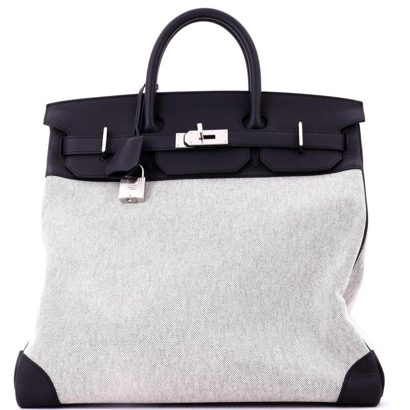 Hermes HAC Birkin Bag Criss Cross Toile and Black Evercolor with Palladium: Accessories: Lock, Clochette, Dust Bag, Keys Measurements: Height 16", Width 15", Depth 8" . Condition: Pre-owned - Excellent,Brand: Hermes,Exterior Material: Canvas Plain, Leather,Style: