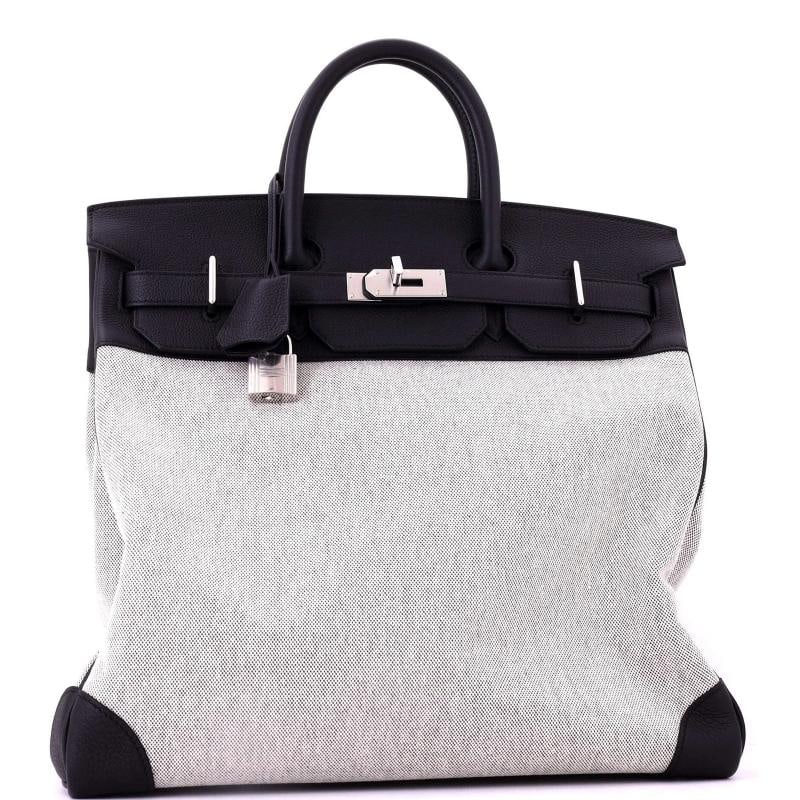 Hermes HAC Birkin Bag Criss Cross Toile and Black Evercolor with Palladium - 2