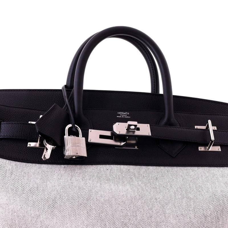 Hermes HAC Birkin Bag Criss Cross Toile and Black Evercolor with Palladium - 6