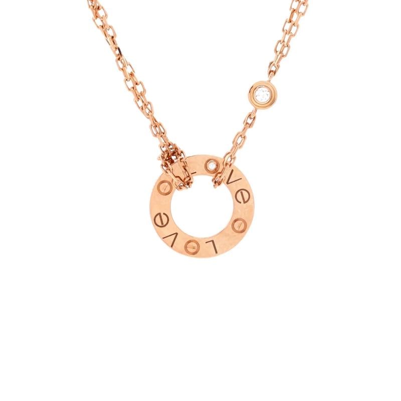 Cartier 2 Diamonds Love Pendant Necklace 18K Rose Gold and Diamonds: Measurements: Length: 14.75 - 16.0 ", Pendant Length: 13.05 mm, Pendant Width: 13.05 mm . Condition: Pre-owned - Good,Brand: Cartier,Main Stone: Diamond,Metal: 18K Rose Gold,Metal Purity: 18K,Style: