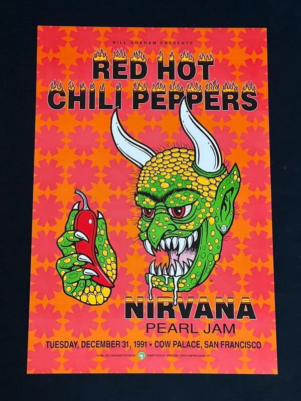 Nirvana Red Hot Chili Peppers Pearl Jam Original New Years Eve 1991 Concert Poster~(13" x 19 1/2" ) (1 of 20)