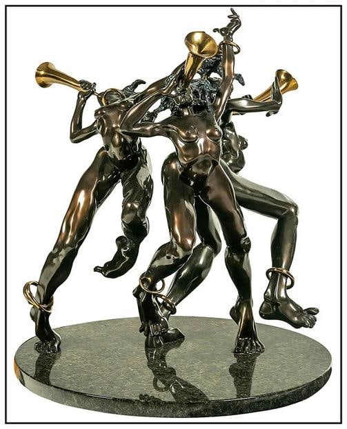 Nicole Taillon Large Original Female Figurative Bronze Music Sculpture Signed: measuring approximately 25" x 22" x 22". Numbered out of 8 . Condition: Used,Artist: Nicole Taillon,Size: Large,Signed: Yes,Title: Nude & Horny,Material: Bronze,Certificate of Authenticity (COA): Yes,