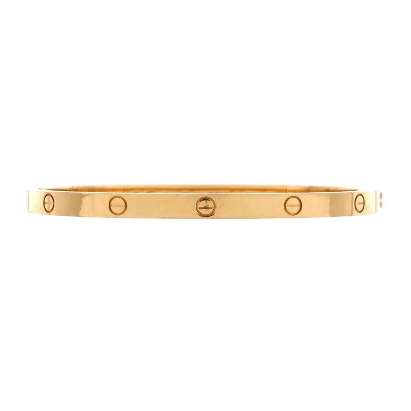 Cartier Love Bracelet 18K Yellow Gold Small: Condition: Pre-owned - Good,Brand: Cartier,Main Stone: Unknown,Metal: 18K Yellow Gold,Metal Purity: 18K,Style: Bracelet,Type: Bracelet,Color: Yellow Gold,Material: 18K Yellow Gold Condition: Very