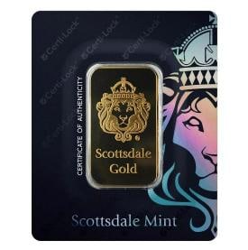 1 oz .9999 Gold Bar by Scottsdale Mint in Certi-LOCK COA #A389: Country of Origin: United States,Composition: Gold,Metal Type: Gold,Shape: Bar,Year: 2025,Fineness: 0.9999,Precious Metal Content per Unit: 1 oz,Brand/Mint: Scottsdale Mint,Total Precious Metal