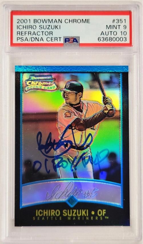 Ichiro Suzuki Auto 2001 Bowman Chrome Refractor RC 351 PSA 9 Sig 10 ROY/MVP DNA (1 of 3)