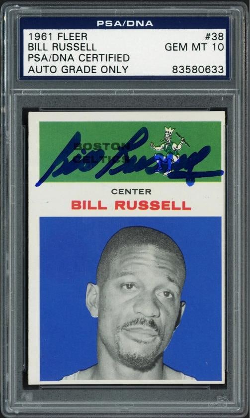 Bill Russell Signed 1961-62 Fleer Card 38 Celtics Auto GM 10 PSA/DNA #83580633 (1 of 2)