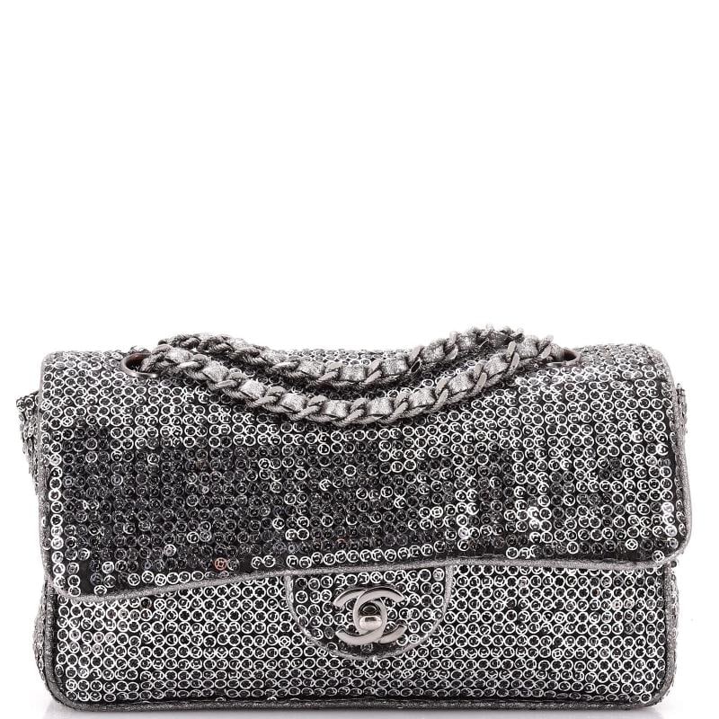 Chanel Hidden Sequins Flap Bag Sequins Medium: Condition: Pre-owned - Good,Brand: Chanel,Exterior Material: Sequins,Style: Shoulder Bags,Exterior Color: Silver,Department: Women,Size: Medium,Accessories: Authenticity Card Estimated Retail Price: