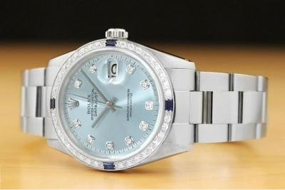 MENS ROLEX DATEJUST ICE BLUE 18K WHITE GOLD DIAMOND SAPPHIRE & STEEL WATCH - 2