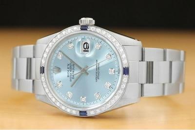 MENS ROLEX DATEJUST ICE BLUE 18K WHITE GOLD DIAMOND SAPPHIRE & STEEL WATCH - 3