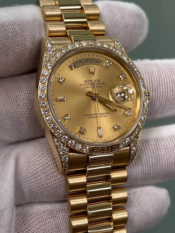 Rolex Day Date President 18138 Factory Diamond Dial Bezel & Lugs 18K Yellow Gold - 2