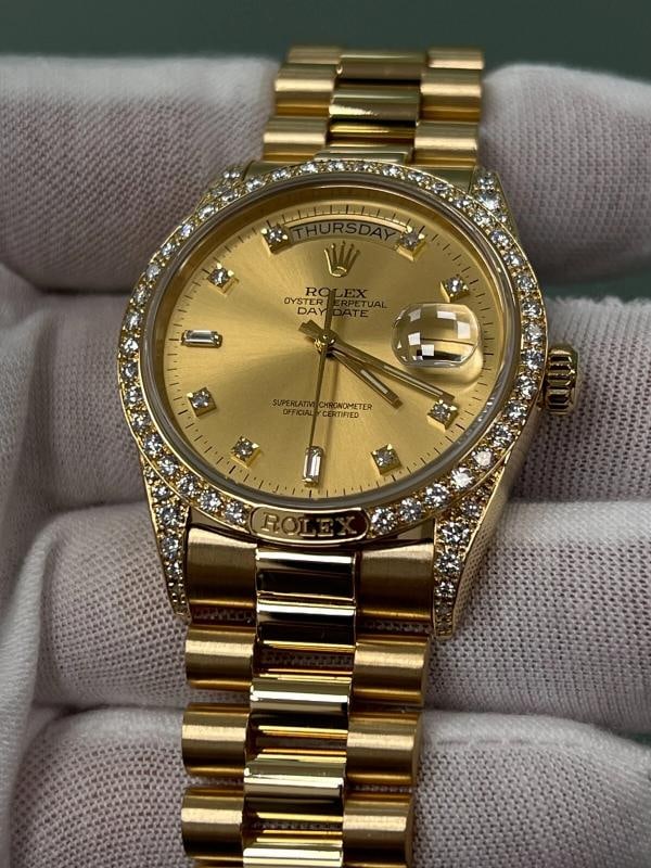 Rolex Day Date President 18138 Factory Diamond Dial Bezel & Lugs 18K Yellow Gold - 3