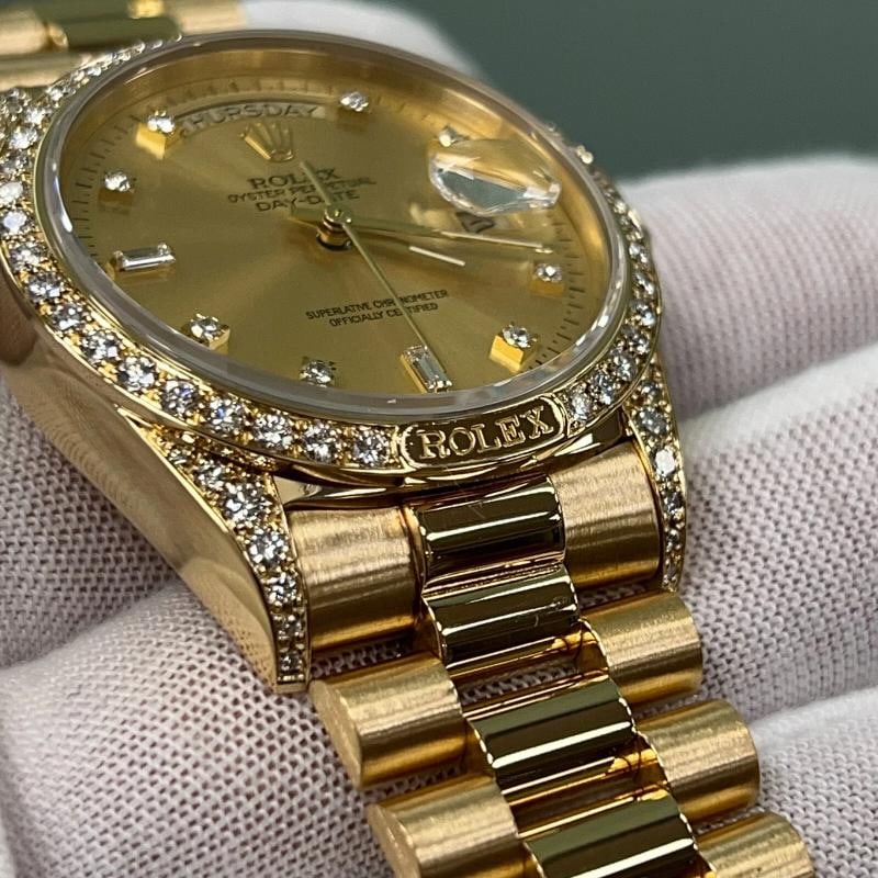 Rolex Day Date President 18138 Factory Diamond Dial Bezel & Lugs 18K Yellow Gold - 4
