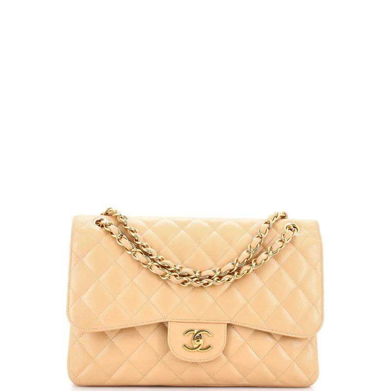 Chanel Classic Double Flap Bag Quilted Caviar Jumbo: Measurements: Handle Drop 12", Height 8", Width 12", Depth 3", Strap Drop 22". Condition: Pre-owned - Good,Brand: Chanel,Exterior Material: Leather,Style: Shoulder Bags,Exterior Color: Neutral,Departm