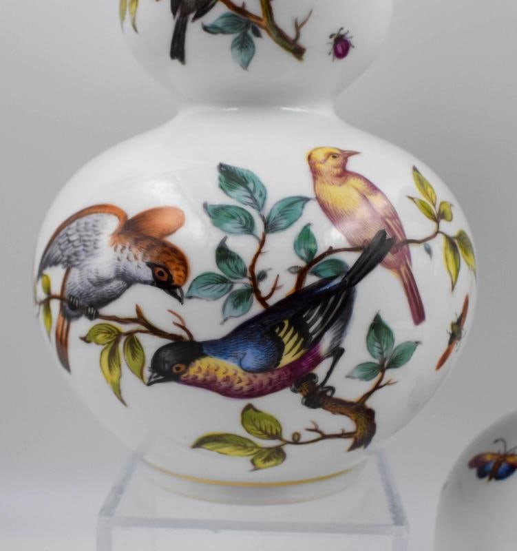 Pair of Dresden Helena Wolfson Hand Painted Bird Vases with A/R Mark - 5