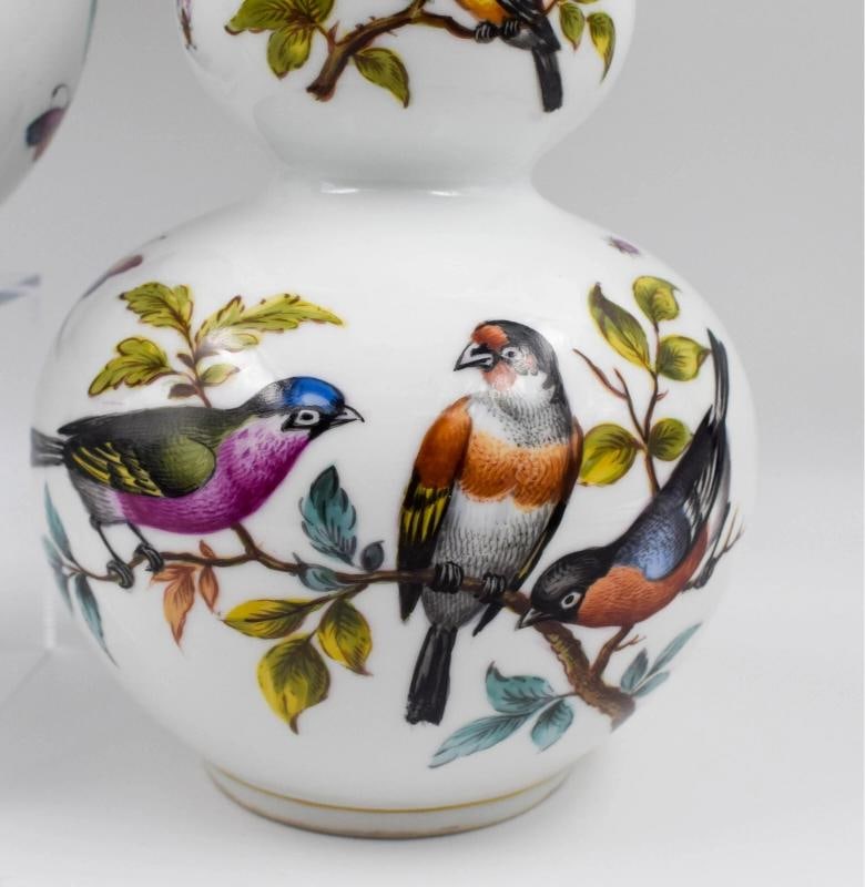 Pair of Dresden Helena Wolfson Hand Painted Bird Vases with A/R Mark - 6