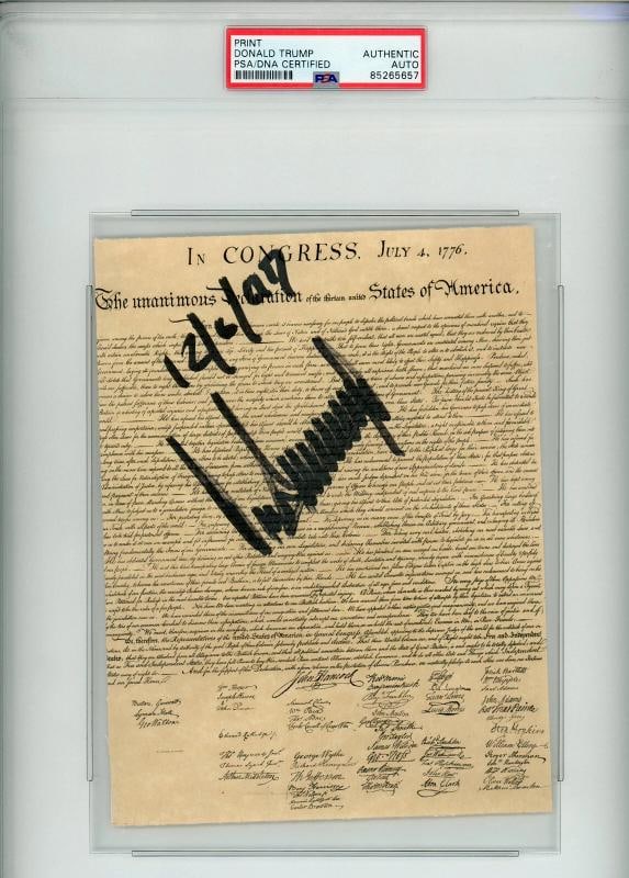 President Donald Trump Signed Slabbed Declaration Of Independence Print PSA/DNA: Condition: New: A brand-new, unused, unopened, undamaged item (including handmade items). See the seller's listing for full details. ,Country of Origin: United States,Autograph Authentication: