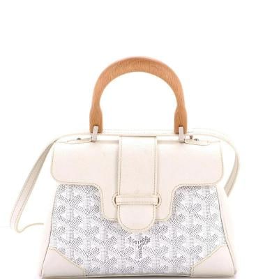 Goyard Saigon Top Handle Bag Coated Canvas with Leather Mini: Accessories: With Strap Measurements: Handle Drop 3", Height 6", Width 8", Depth 3", Strap Drop 13-22". Condition: Pre-owned - Good,Brand: Goyard,Exterior Material: Leather,Style: Shoulder