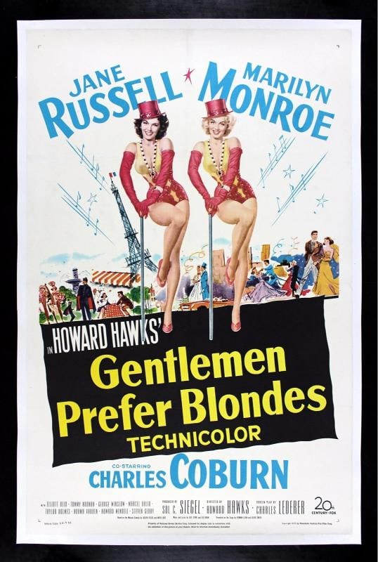 GENTLEMEN PREFER BLONDES 1953 MOVIE POSTER MARILYN MONROE~(27" x 41"): Object Type: Poster,Original/Reproduction: Original,Industry: Movies,Country of Origin: United States 