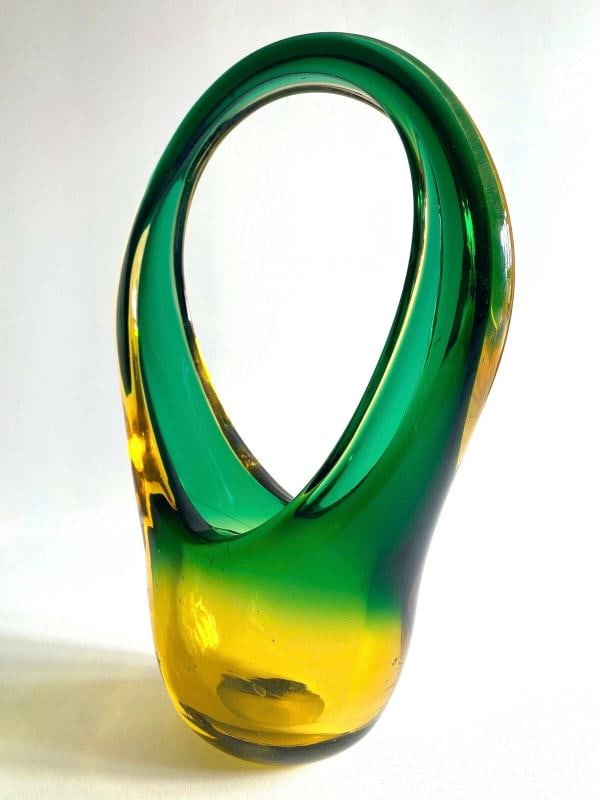 MID CENTURY MODERN SEGUSO MURANO ART GLASS SOMMERSO SCULPTURAL BASKET BOWL VASE - 2