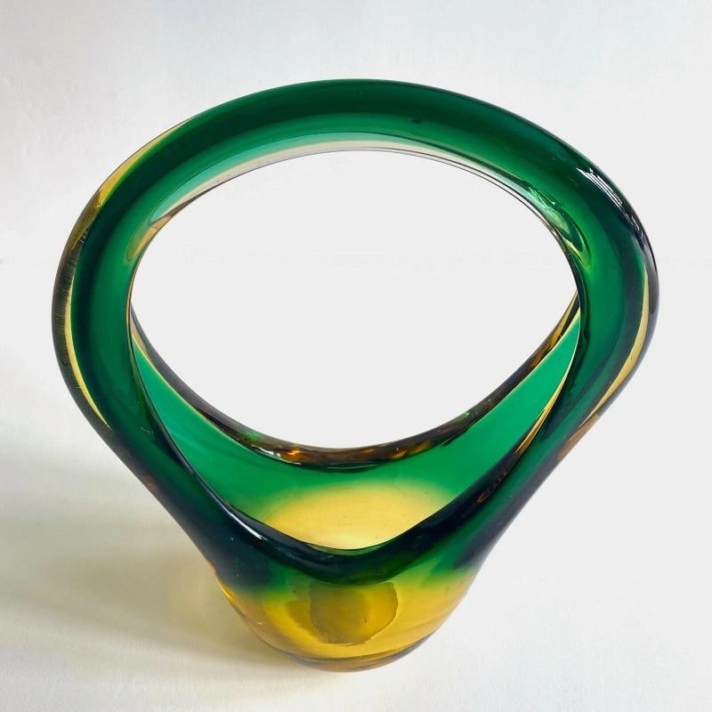 MID CENTURY MODERN SEGUSO MURANO ART GLASS SOMMERSO SCULPTURAL BASKET BOWL VASE - 4