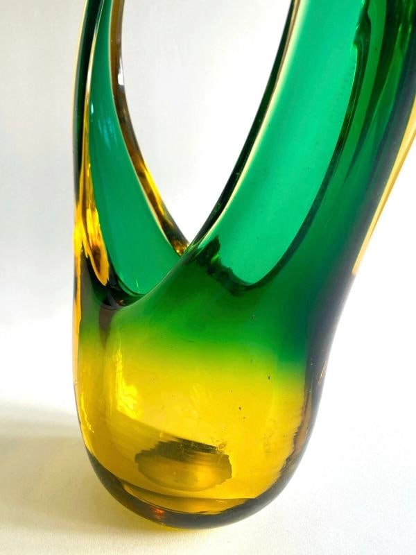 MID CENTURY MODERN SEGUSO MURANO ART GLASS SOMMERSO SCULPTURAL BASKET BOWL VASE - 5