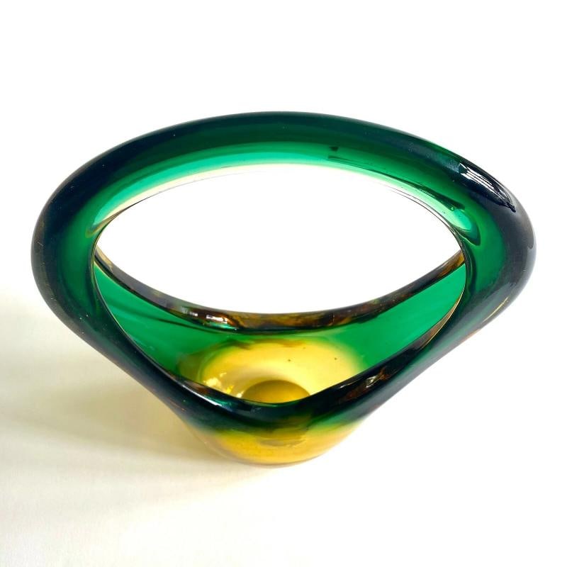 MID CENTURY MODERN SEGUSO MURANO ART GLASS SOMMERSO SCULPTURAL BASKET BOWL VASE - 8