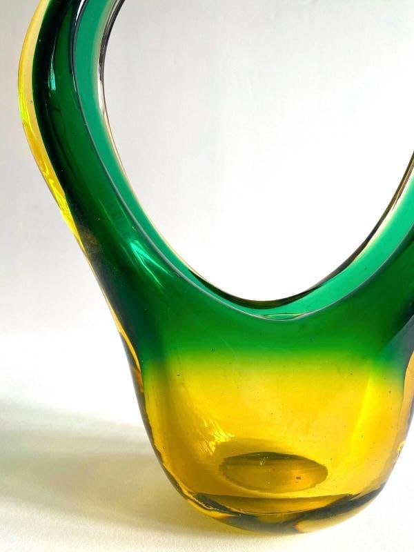 MID CENTURY MODERN SEGUSO MURANO ART GLASS SOMMERSO SCULPTURAL BASKET BOWL VASE - 9