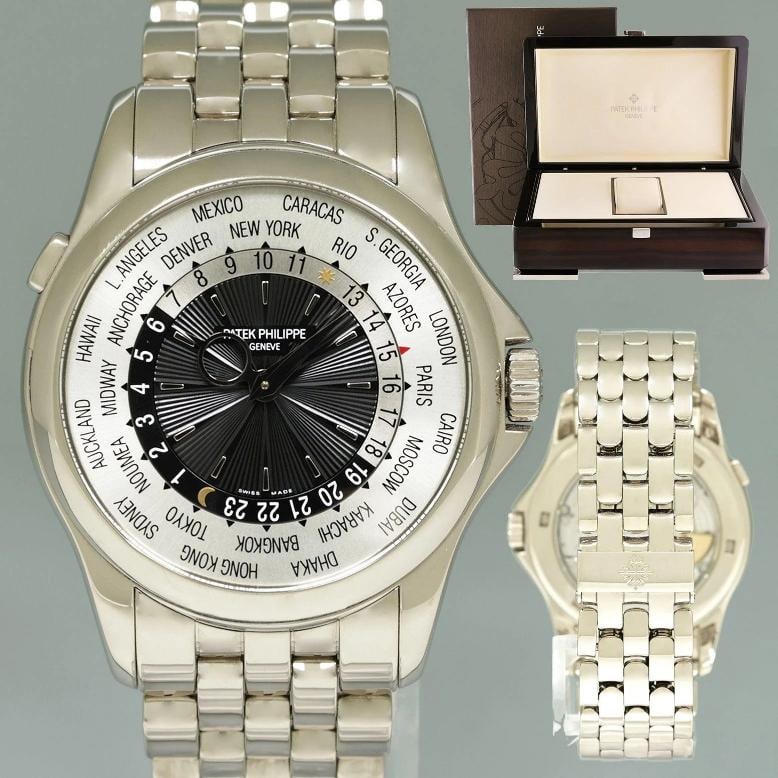 MINT Patek Philippe 5130/1g 39mm White Gold Bracelet Blue World Time Watch Box (1 of 7)