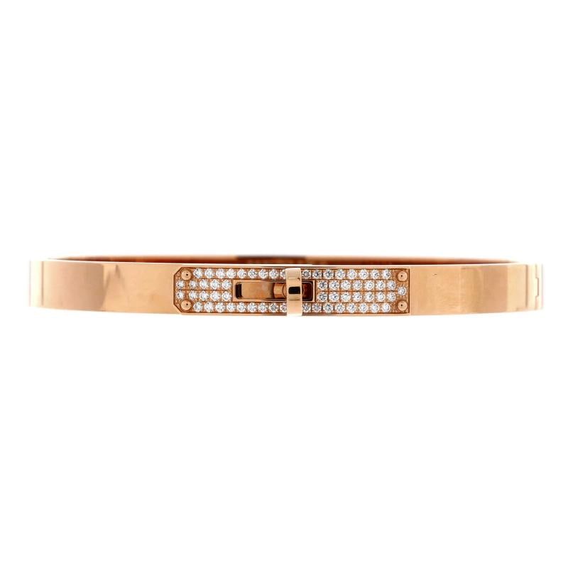 Hermes Kelly Bracelet 18K Rose Gold and Pave Diamonds Small: Measurements: Circumference: 6.40 ", Width: 5.60 mm . Condition: Pre-owned - Good,Brand: Hermes,Main Stone: Diamond,Metal: 18K Rose Gold,Metal Purity: 18K,Style: Bracelet,Type: Bracelet,Color: Rose