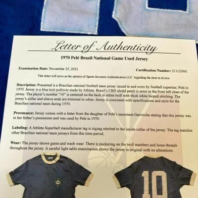 Pele Game Used 1970 Brazil National Soccer Jersey With Sports Investors COA - 7