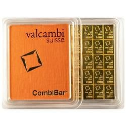 50 Gram Valcambi Gold CombiBar (50x1g, New w/ Assay): Certification: Assay Card,Shape: Bar,Brand/Mint: Valcambi,Country of Origin: Switzerland,Precious Metal Content per Unit: 1.60754,Fineness: 0.9999,Composition: Gold 