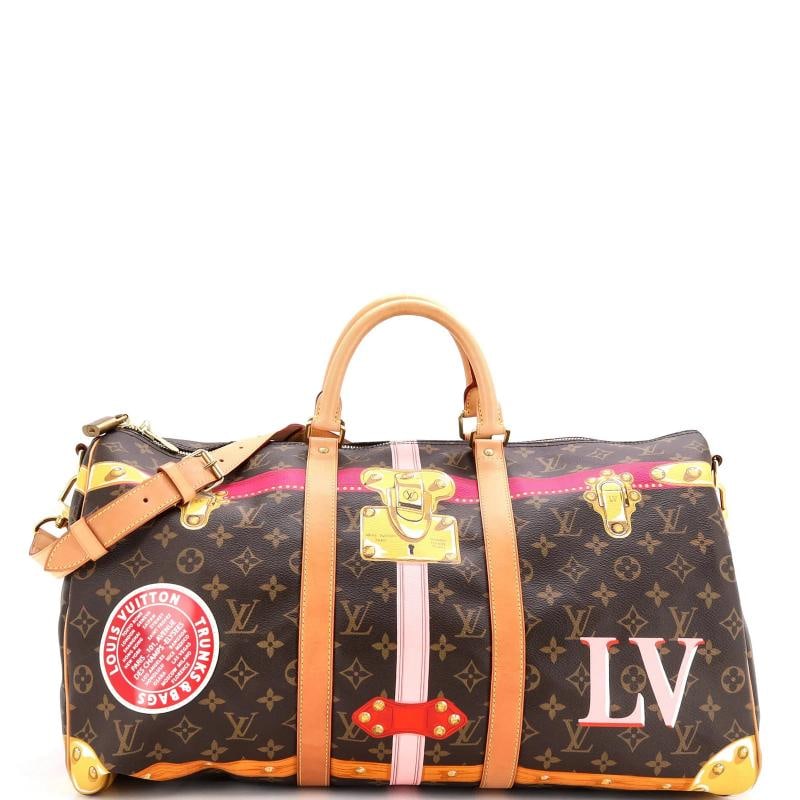Louis Vuitton Keepall Bandouliere Bag Limited Edition Summer Trunks Monogram: Condition: Pre-owned - Good,Brand: Louis Vuitton,Exterior Material: Canvas Coated,Style: Duffles,Exterior Color: Brown,Department: Women,Size: 50,Accessories: Keys, Poignet, Lock, Luggage Tag, With