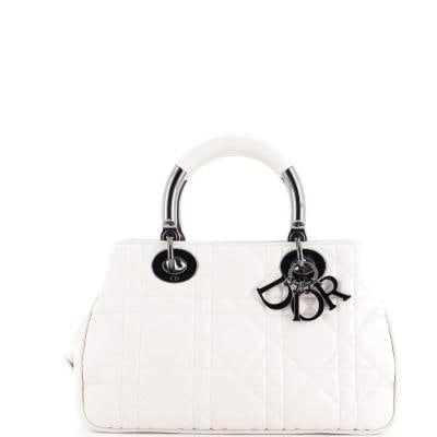 Christian Dior Lady 95.22 Bag Cannage Embossed Leather Medium: Accessories: With Strap Measurements: Height 7", Width 12", Depth 5". Condition: Pre-owned - Excellent,Brand: Christian Dior,Exterior Material: Leather,Style: Totes,Exterior Color: White,Department: