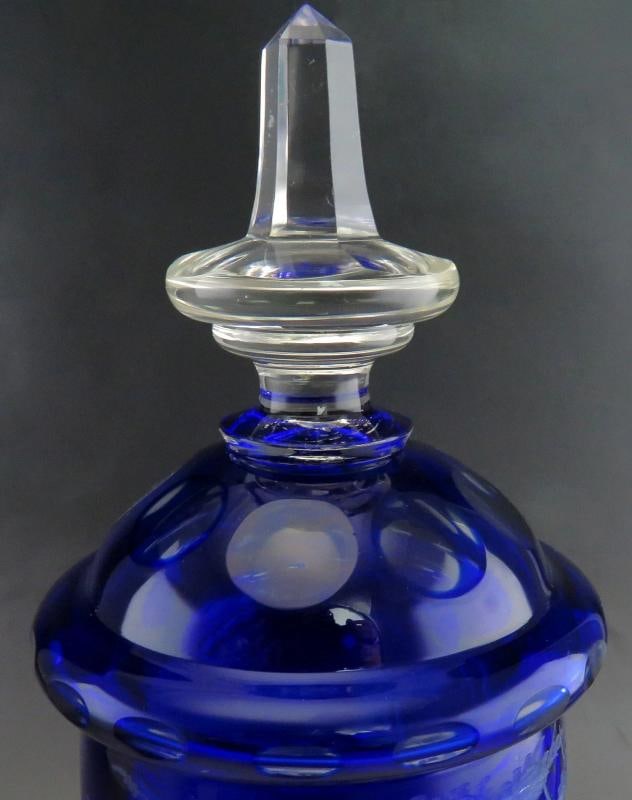 Rare Antique 1860s Bohemian Cut Glass Forest Wildlife Theme Covered Urns - 2