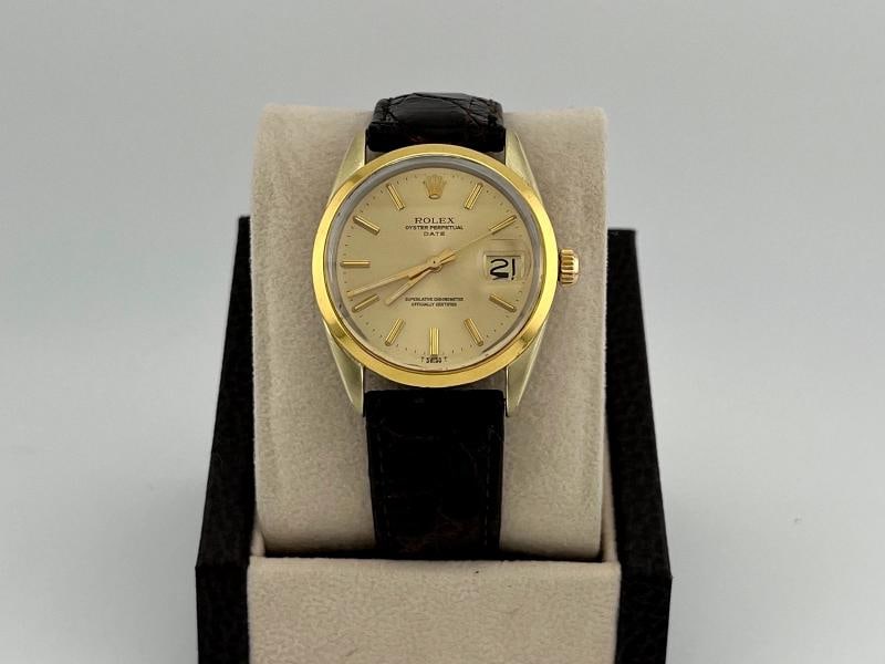 Rolex Oyster Perpetual Date 1550 34mm Champagne Dial 14k Gold Stainless Steel - 9