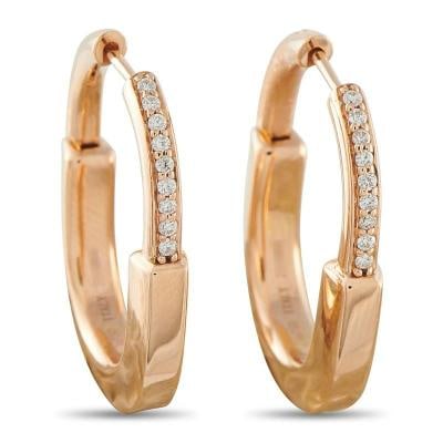 Tiffany & Co. 18K Rose Gold Diamond Lock Earrings: Each earring measures 0.88 long by 0.69 wide and features a hinged closure.. Condition: Pre-owned - Good: This item has been gently used but is in good condition. It might have a few signs of wear,